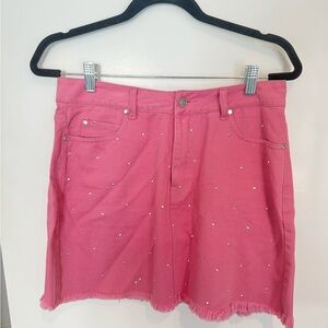 Pink Denim Skirt with Rhinestone Accents